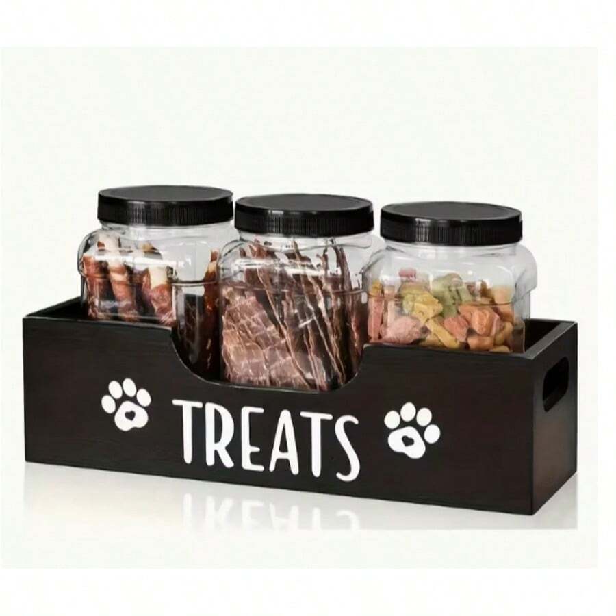 Wooden Pet Treat Storage Box With Personalized Labels, Dog Food And Cat Food Storage Container, Farmhouse Style Pet Food Storage For Cats And Dogs, Battery Not Included - 1L - View 1