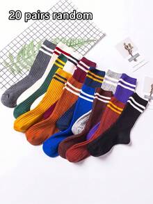 1/7/14/20 Pairs Unisex Striped Mid-Calf Socks, Soft & Breathable, Retro Fashion, Suitable For Commuting & Holiday Gifts - Multicolor - View 9