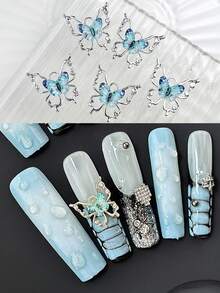 5PCS Ice Clear 3D Hollow Butterfly Nail Alloy Charms, Rhinestone Metal Nail Decoration Accessory, DIY Press On Nail Embellishment, Exquisite Nail Art Making Supply, For DIY Nail Design And Daily Wear - Multicolor - View 4