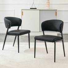 Dining Chair Set Of 2 Modern Upholstered With Metal Frame, Ergonomic Backrest - 黑色 - 查看 4