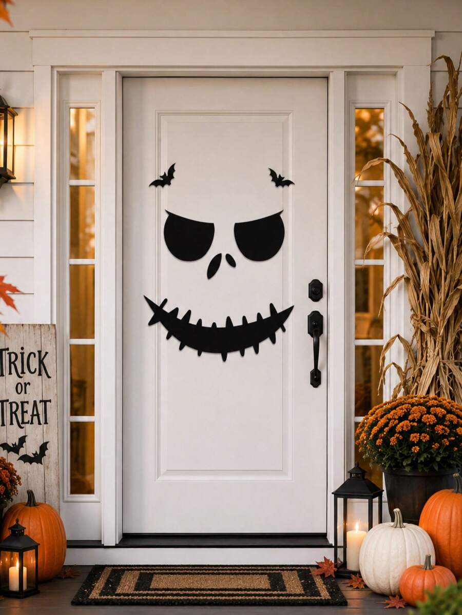 1 Set Halloween Skull Door Decoration Set,Scary Scar Face Holiday Decoration Stickers, Spooky Halloween Door Decor For Porch, Entryway, Haunted House, Indoor Outdoor Party Supplies, Halloween Party Decoration - Ghost Face Door Sticker - View 1