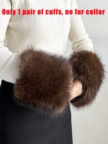 Faux Fur Collar & Cuff Set, Winter Fluffy Shawl, 3 Options: Collar + Cuff / Single Collar / Cuff Only - Multicolor - View 16