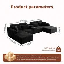 Sofá modular de lujo con forma de U, de 147 pulgadas, convertible en cama, con tapizado de pana, para sala de estar, cine en casa, villa, apartamento y estudio. No requiere montaje. - Blanco - Ver 3