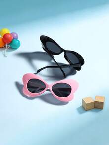 2 PCS Girls 5-9Y Butterfly Shaped Fashion Glasses Solid Color Lens Lightweight PC Frame Cute Sweet Style For Outdoor Activities With Glasses Box - Multicolor - View 6
