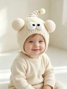 1 Piece Of Autumn-Winter Style Fun Eyes Baby Pullover Hat (Suitable For Both Boys And Girls) - Thick Plush Hat - Baby Hat With Ear Protection - Multicolor - View 3