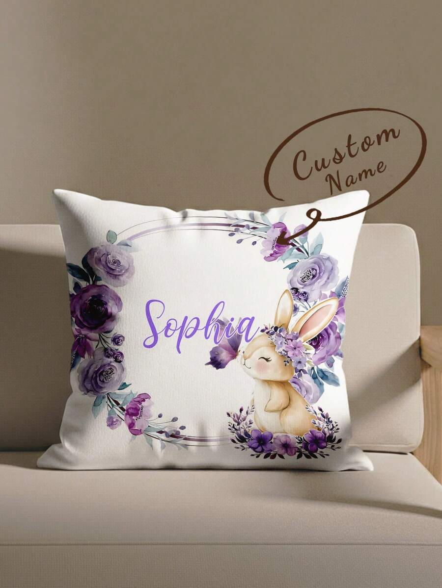 1 Stück anpassbarer personalisierter Textdruck doppelseitiger Kissenbezug, Meerjungfrau Kissen, Cartoon Kaninchen Kissen, Ballettmädchen Kissen, Kissenbezug, gemusterter Kissenbezug, geeignet für Feiertagsgeschenke, DIY gemusterter Kissenbezug, Geschenk für Familie, Freunde und dich selbst - Violett - Übersicht 1