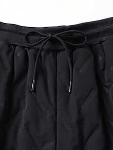 Men's Winter Quilted Warm Pants, Fleece Lined Drawstring Zipper Pocket Snow Pants - Black - View 5