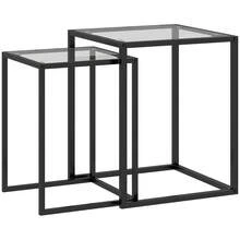 HOMCOM Nesting Tables Set Of 2, Side End Table With Tempered Glass Top And Steel Frame For Living Room, Bedroom, Black - T0001-01-8182 - View 12