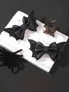 2pcs/Set Holiday Bat Bow Hair Clips, Printed Fabric Ponytail Hair Clips, Holiday Party Ball School Style Hair Accessories, Halloween Hair Accessories - Multicolor - View 4