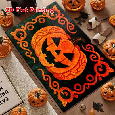 1pc Halloween Pumpkin Pattern Entryway Rug, Soft Comfortable Bedroom Carpet, Washable Rug, Suitable For Front Door, Entrance, Hallway, Kitchen, Bedroom, Dorm, Dining Room, Skin-Friendly Carpet, Living Room Rug, Sofa Seating Rug, Area Rug, Creative Versatile Home Decor Carpet, Large Living Room Carpet, Bedroom Carpet, Walk-In Closet Carpet, Room Decoration Supplies, Gift For Family And Friends