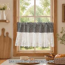 1 Buah Tirai Kafe Gaya Pastoral Pedesaan Motif Kotak-kotak Hitam Putih Jaring Patchwork Tirai Pendek untuk Dapur, Ruang Makan, dan Partisi Tirai Jendela Kecil Romantis dengan Desain Kantong Batang Tirai Mudah Digantung - Hitam dan Putih - View 10