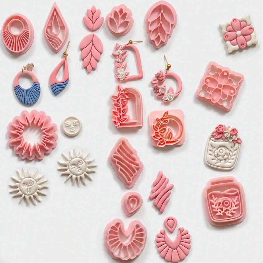 Polymer Clay Cutting Tools Such As Sun Face, Floral Arches, Geometric Molds, Suitable For Handmade Drop Earrings And Other Accessories - Multi-element - View 1