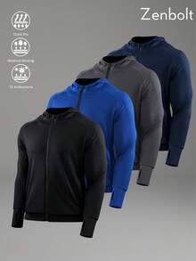 Zenbolt Men's Full Zip Hooded Jacket, Raglan Long Sleeve, Side Pockets,Ribbed Cuffs With Thumb Holes, Slim Fit For Daily Casual Outfits - Blue - View 5
