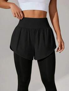 Women's High Elasticity Long Knit Fabric Leggings With Skirt Hem, Suitable For Daily Wear, Fashionable And Versatile - Black - View 4
