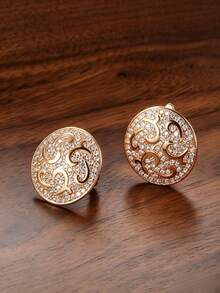 Vanel 1pc Elegant Vintage Style Embossed Scrollwork Hollow Craft Earrings, Suitable For Outdoor Tea Party, Spring Travel Photography - Yellow Gold - View 5