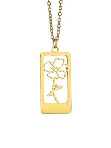 suteyi Exquisite Customized Name & Birth Flower Necklace, Personalized Engraved Hollow Floral Rectangular Pendant (18K Gold Plated), Suitable For Birthday, Valentine's Day Or Christmas Customized Commemorative Jewelry Gift - Gold - View 17