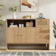 Chest Of Drawers, Sideboard, Side Table; With Four Drawers And Two Doors; Suitable For Living Room And Kitchen; Black And Natural Tones, Dimensions: Width 120 X Depth 35.5 X Height 90.5 - Natural + Particle Board - View 10
