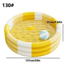 藍白條紋 3 環充氣游泳池，圓形夏季水上遊戲池，適用於後院、露台和戶外娛樂，多種尺寸可選 - 泳池 - 查看 13