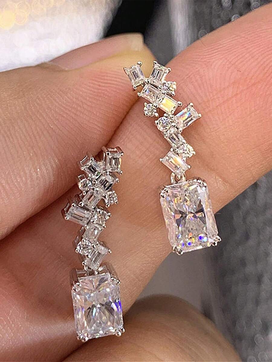 1對優雅立方鋯石耳釘女款,適合婚禮、訂婚、派對,珠寶飾品,情人節禮物 - 3# - 查看 1