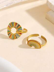 2PCS Stainless Steel 18K Gold Plated Colorful Oil Drop Set Suitable For Women's Daily Commute Wear Or As A Gift - Multicolor - View 4