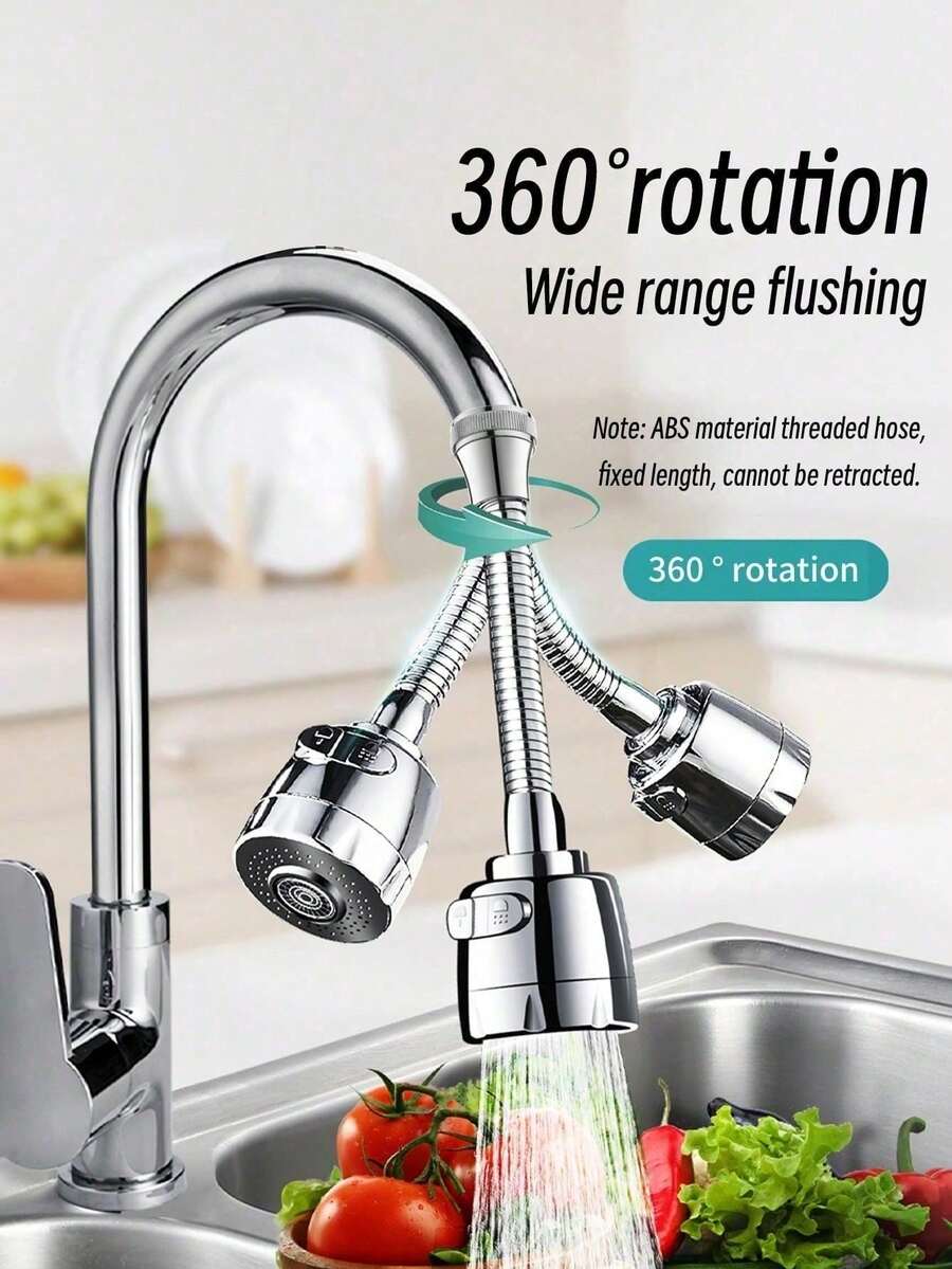 1件廚房水龍頭延長器，360度旋轉，雙噴霧模式－單孔安裝，水槽與淋浴節水噴嘴，耐用ABS材質，圓形