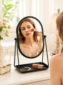 Macaron Color Desktop Makeup Mirror With Metal Stand And Jewelry Storage Tray, 90° Adjustable Makeup Mirror, Portable Makeup Mirror, Suitable For Bedroom, Dorm, Office And Travel, Minimalist Room Decor, Back To School And Christmas Gift - Multicolor - View 9