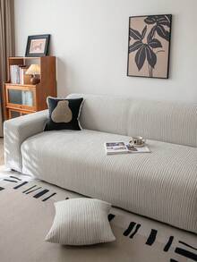 1pc Classic Elastic Fitted Sofa Cover, With T-Shaped Back Cushion Design, Machine Washable Polyester Fiber Dustproof Cover, With Antibacterial And Soft Properties, Suitable For Single Sofa, Double Sofa, 3-Seater Sofa And 4-Seater Sofa, Holiday Decoration - Light Grey - View 4