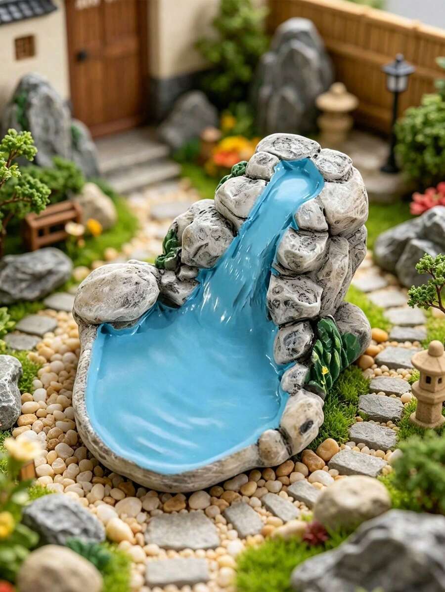 1/2pcs Vintage Mini Landscape Garden DIY Decor, Blue DIY Small Pond Fairy Garden Lawn Decoration, Mountain Dollhouse Decor Handicraft, Car Dashboard Daily Commute Scene Decoration, Exquisite Handmade Craft For Car Owners, Mini Landscape Details, Car Decoration Accessories - A - View 1