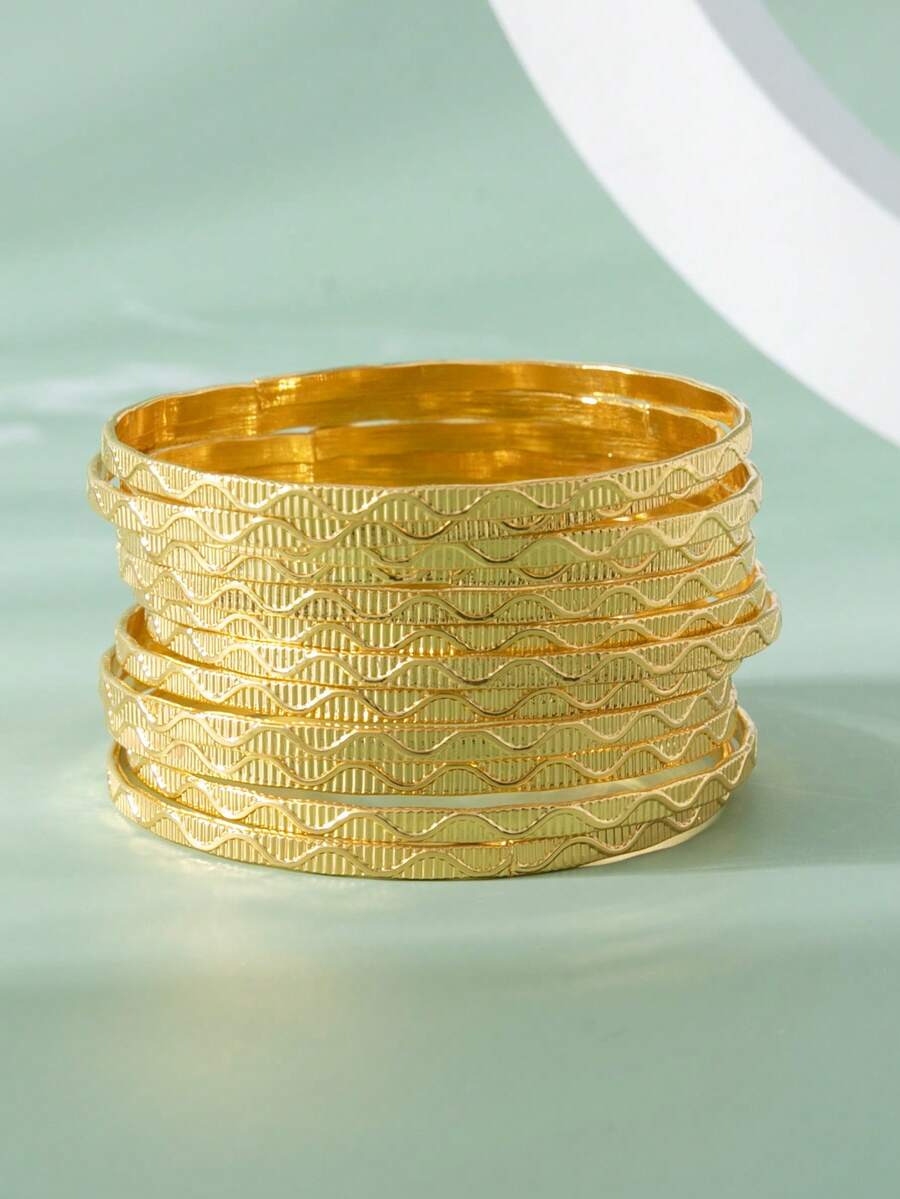 12pcs Exquisite Sparkling Royal Court Style Creative Unique Thin Wavy Layered Bracelets - Multicolor - View 1