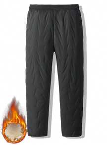 Men's Winter Quilted Warm Pants, Fleece Lined Drawstring Zipper Pocket Snow Pants - Black - View 4