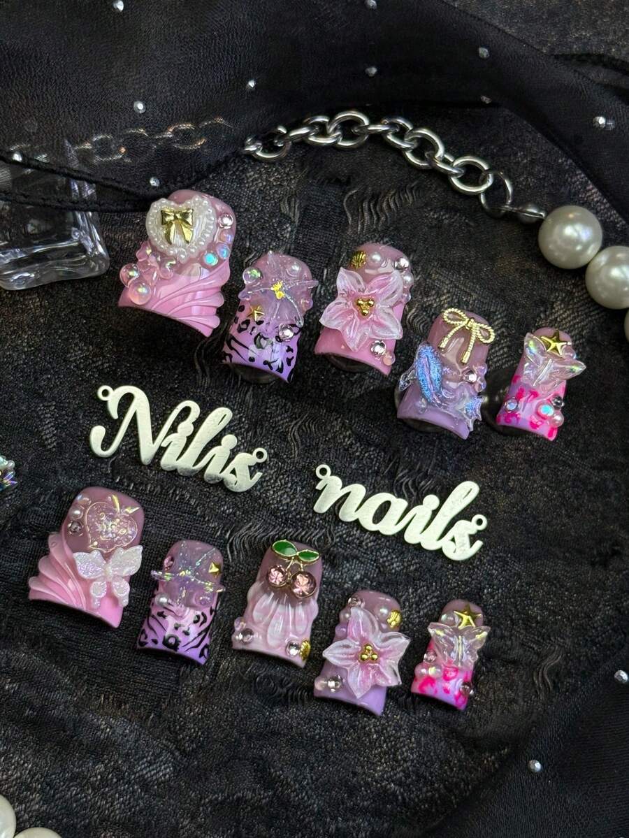 10pcs Kuku Tempel Pendek Bentuk Bebek Buatan Tangan, Motif Leopard Pink, Gaya Y2K Manis, Dapat Digunakan Kembali, Dilengkapi Lem Jelly & Kikir Kuku, Cocok untuk Kencan Sehari-hari, Pesta Ulang Tahun, Cosplay, Hadiah Manikur Romantis Musim Semi yang Lucu dan Kawaii