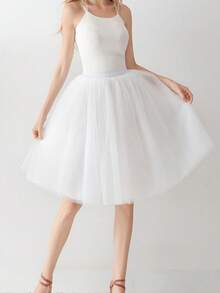 1pc Elegant Solid Color Tulle Skirt - Multicolor - View 6