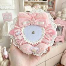 1pc Lace Plush Badge Holder, Girly Fabric Ruffle Badge Base, Satin Bow Heart Star Decor, Magnetic Badge Base, Fits Multiple Sizes, Handmade DIY Badge Storage Display, Sweet Lolita Anime Convention Travel Exquisite Decorative Accessory - Y - View 21