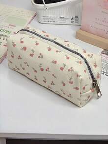 Canvas Pencil Case, Fresh Floral Pattern, Large Capacity Stationery Storage, With Zipper, Suitable For Students And Desk Organization, First Day Of School - Multicolor - View 14