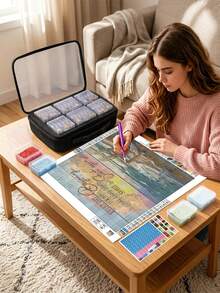 Transparent Diamond Painting Storage Box Tray Set With Carrying Bag, Diamond Painting Beads Storage Box With Stickers, Diamond Painting Tools - A - View 7