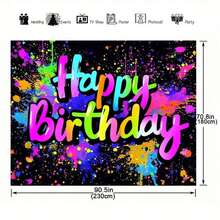 2D Flat Banner 1pc Glow-In-The-Dark Graffiti Backdrop - Birthday Party Decoration - Interactive Blacklight Photography Background With Colorful Splatter Effect - Perfect For Fun Celebrations And Photo Booths, Christmas - Multicolor - View 4
