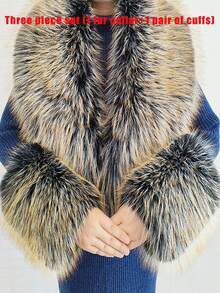 Faux Fur Collar & Cuff Set, Winter Fluffy Shawl, 3 Options: Collar + Cuff / Single Collar / Cuff Only - Multicolor - View 26