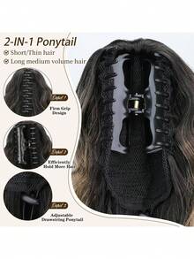 18-Inch Heat-Resistant Synthetic Wavy Ponytail Extension (Black-To-Brown Ombre), Suitable For Parties And Daily Wear., Halloween - Multicolor - View 4
