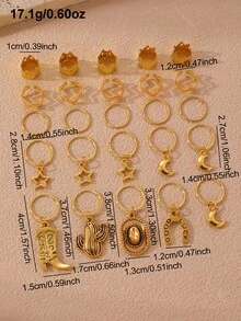 25件組女款西式牛仔風金色編髮環，含月亮、星星、仙人掌、馬蹄鐵、帽子、靴子吊飾，波希米亞風髒辮髮飾，音樂祭編髮造型裝飾 - 金色 - 查看 3