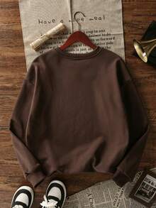 Women's Autumn/Winter New Minimalist No-Print Casual Fashion Versatile Crew Neck Sweatshirt - Brown - View 4
