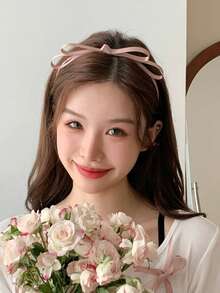 1件女款緞帶3D蝴蝶結寬版髮箍，時尚復古髮飾，適合任何場合 - 多色1 - 查看 5