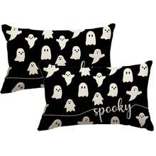 1/2PCS Lying Skeleton Pillowcase, Black And White Star Horror Cushion Cover, Dark Decor Lumbar Pillowcase, Suitable For Sofa Decoration, Single-Sided Without Inner Core - Black and White - View 9