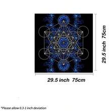1pc 1pc Blue Glow Metatron Cube Sacred Geometry Tarot Cloth Black Background Floral Swirl Altar Mat Soft Fabric Tarot Spread Table Tapestry Witchy Spiritual Meditation Room Decor - Multicolor - View 5