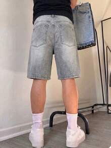 Men's Summer Casual Non-Stretch Denim Shorts, Jorts - Grey - View 2