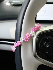 彩色種子珠汽車方向盤裝飾鏈，個性化汽車內飾裝飾鏈吊飾 - 小花 - 查看 8