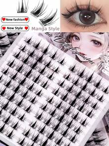 100pcs Cluster Lashes Natural Look Cosplay Manga Eyelashes Extensions Natural Long Synthetic Faux Mink Volume Wispy Synthetic Faux Mink Eye Lashes Cils For Home Party, Halloween,Valentine's Day, Traveling, Festivals Makeup,Christmas - D - 查看 1
