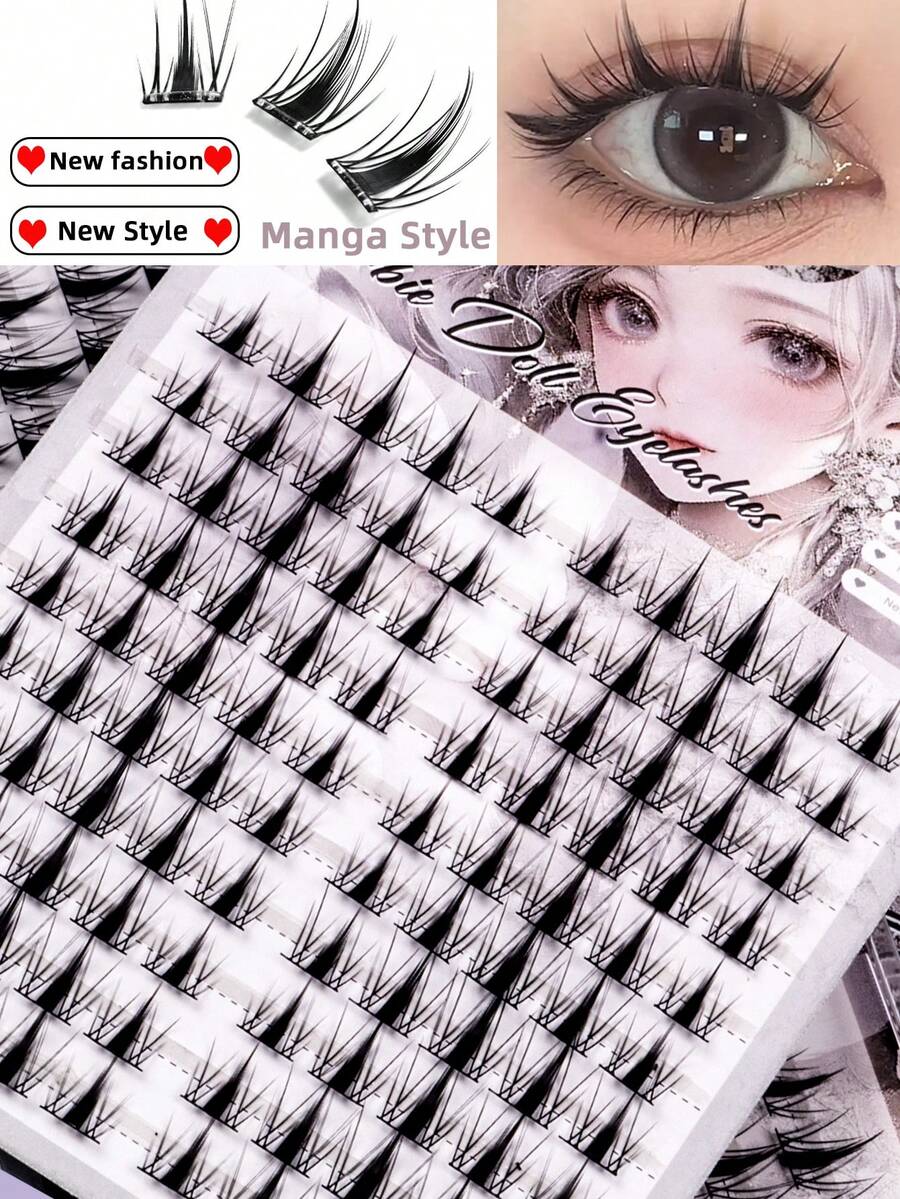 100pcs Cluster Lashes Natural Look Cosplay Manga Eyelashes Extensions Natural Long Synthetic Faux Mink Volume Wispy Synthetic Faux Mink Eye Lashes Cils For Home Party, Halloween,Valentine's Day, Traveling, Festivals Makeup,Christmas - D - 查看 1