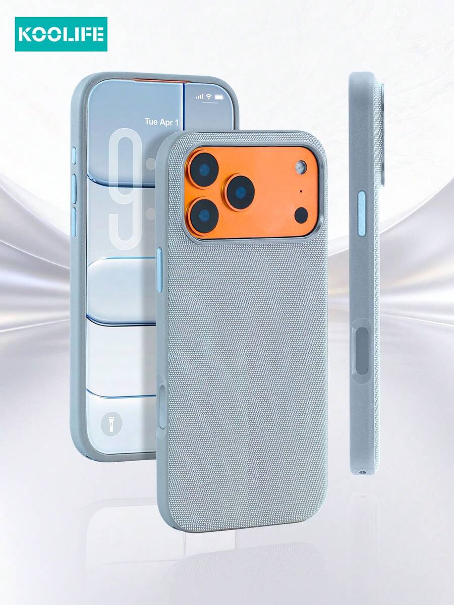 Koolife 1pc Deep Blue Woven Texture Tech Fabric Phone Case Compatible With Iphone 18 Pro/18 Pro Max/17/17 Pro/17 Pro Max/16/15, Metal Independent Buttons, Classic Business Minimalist Protective Shell, Durable Anti-Drop Design, Suitable For Men And Women