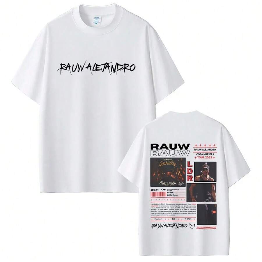 Rapper Rauw Alejandro Cosa Nuestra World Tour 2025 T Shirt Men Hip Hop Fashion Street Crewneck T-Shirts High Quality Cotton Tees - White - View 1