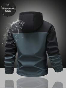 Men's Hooded Full Zip Outdoor Jacket, Functional Style Casual Hooded Jacket, Suitable For Hiking, Commuting, Short Trips, Versatile Long Sleeve Casual Jacket - Black - View 2